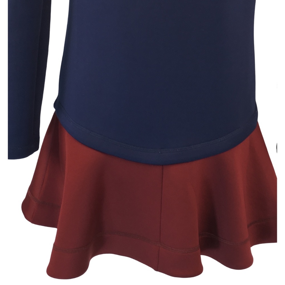 BCBGMaxazria Genesa Flounce Hem Navy Burgundy Color block Mini Dress size Small - Picture 11 of 15